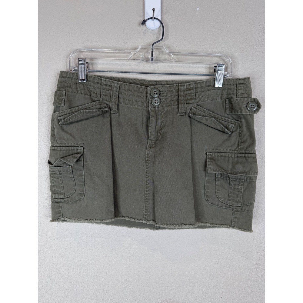 London Jean Olive Green Cargo Mini Skirt Cotton Frayed Hem 6 Y2K 90s Utility
